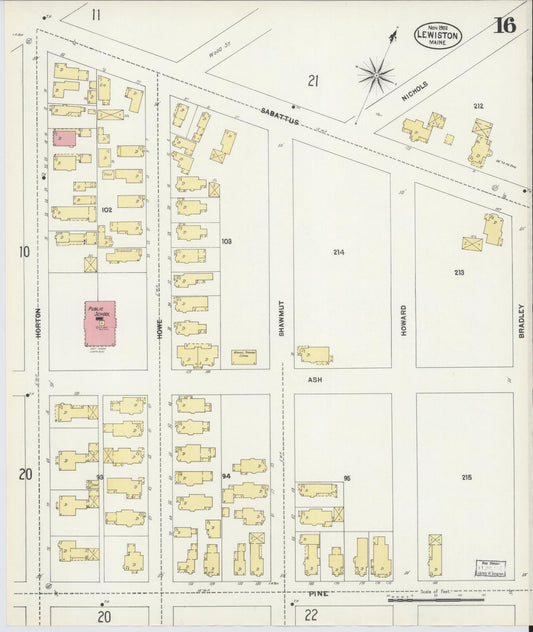 Sanborn Fire Insurance Map from Lewiston, Androscoggin County, Maine (1902), Sheet #0016 - Historic Sanborn Fire Insurance Map Print, vintage old map wall art, antique decor, genealogy gift, Maine Maine map