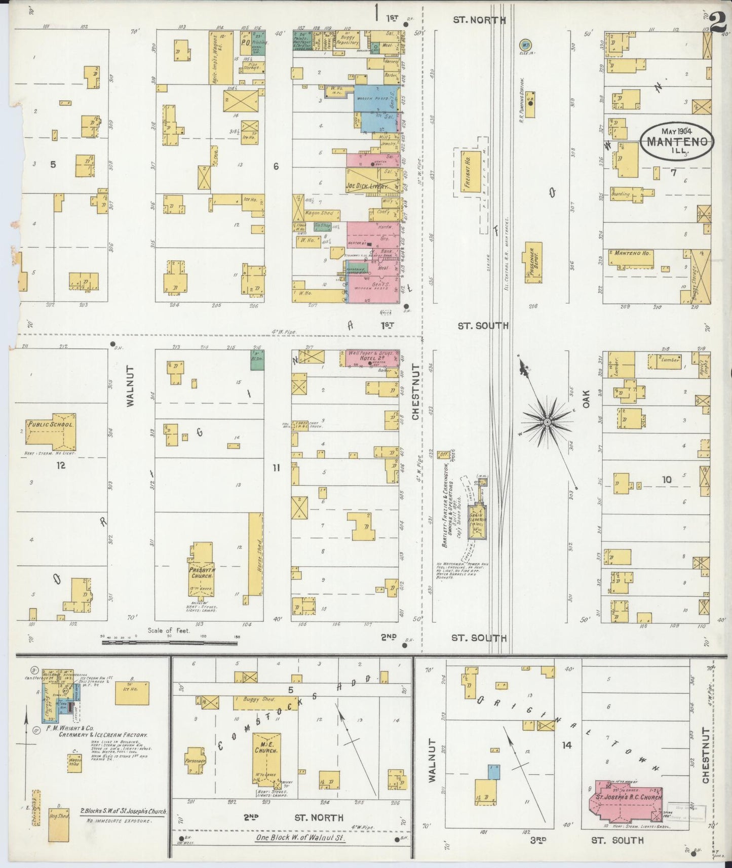 Sanborn Fire Insurance Map from Manteno, Kankakee County, Illinois (1904), Sheet #0002 - Historic Sanborn Fire Insurance Map Print, vintage old map wall art, antique decor, genealogy gift, Illinois Illinois map