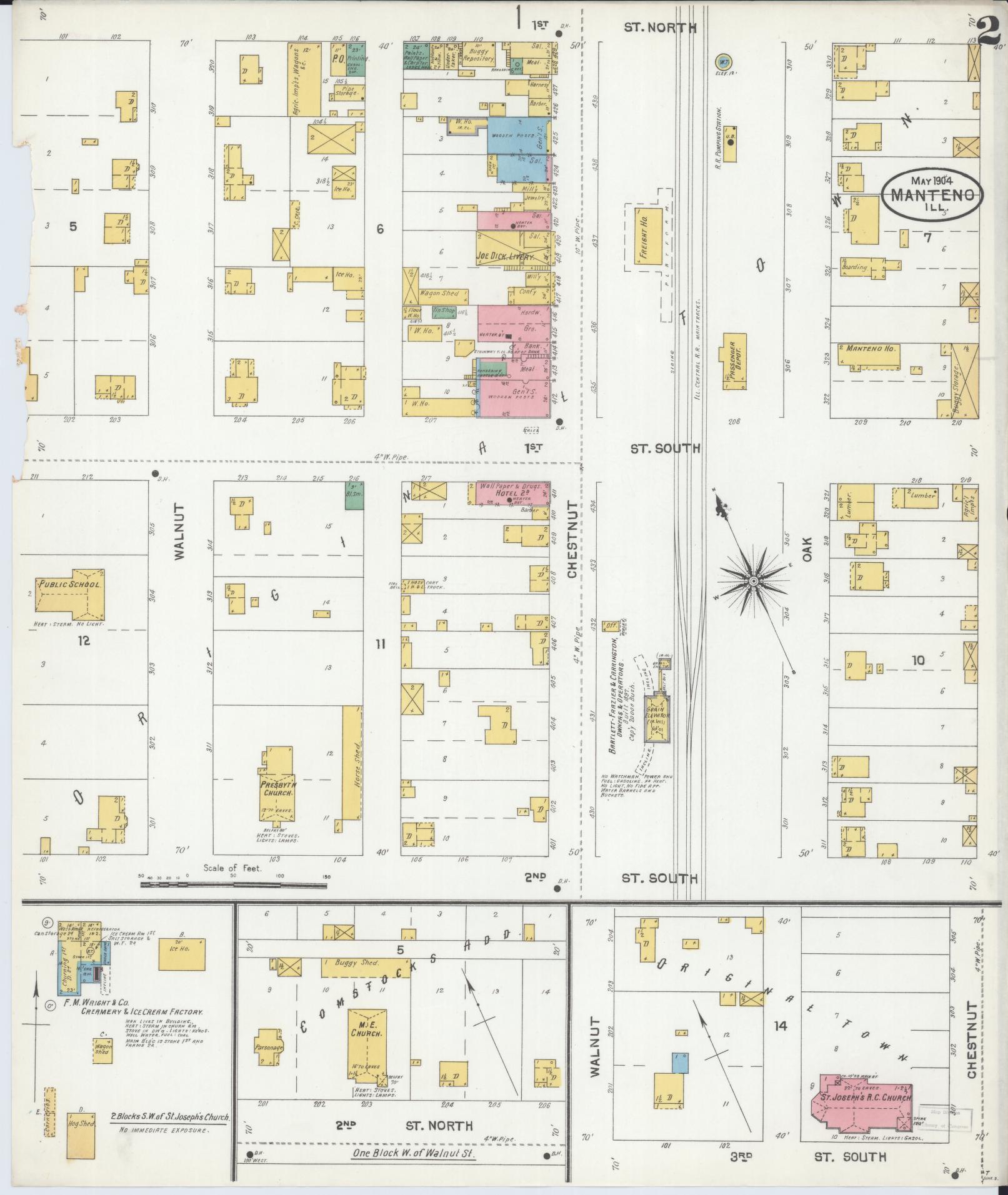 Sanborn Fire Insurance Map from Manteno, Kankakee County, Illinois (1904), Sheet #0002 - Historic Sanborn Fire Insurance Map Print, vintage old map wall art, antique decor, genealogy gift, Illinois Illinois map