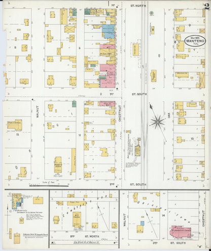 Sanborn Fire Insurance Map from Manteno, Kankakee County, Illinois (1904), Sheet #0002 - Historic Sanborn Fire Insurance Map Print, vintage old map wall art, antique decor, genealogy gift, Illinois Illinois map