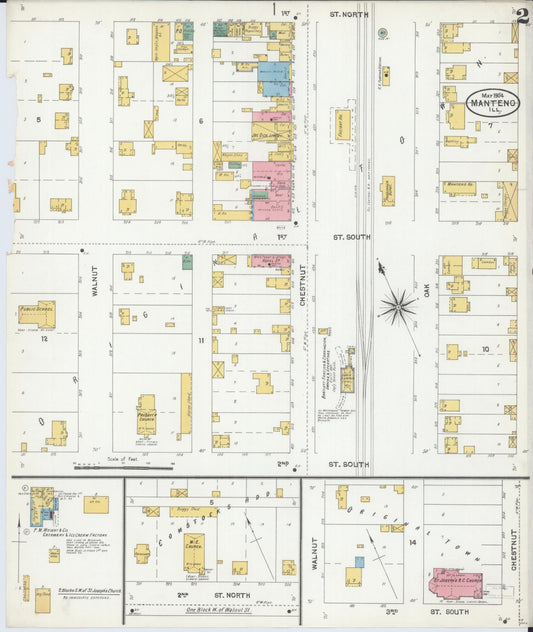Sanborn Fire Insurance Map from Manteno, Kankakee County, Illinois (1904), Sheet #0002 - Historic Sanborn Fire Insurance Map Print, vintage old map wall art, antique decor, genealogy gift, Illinois Illinois map
