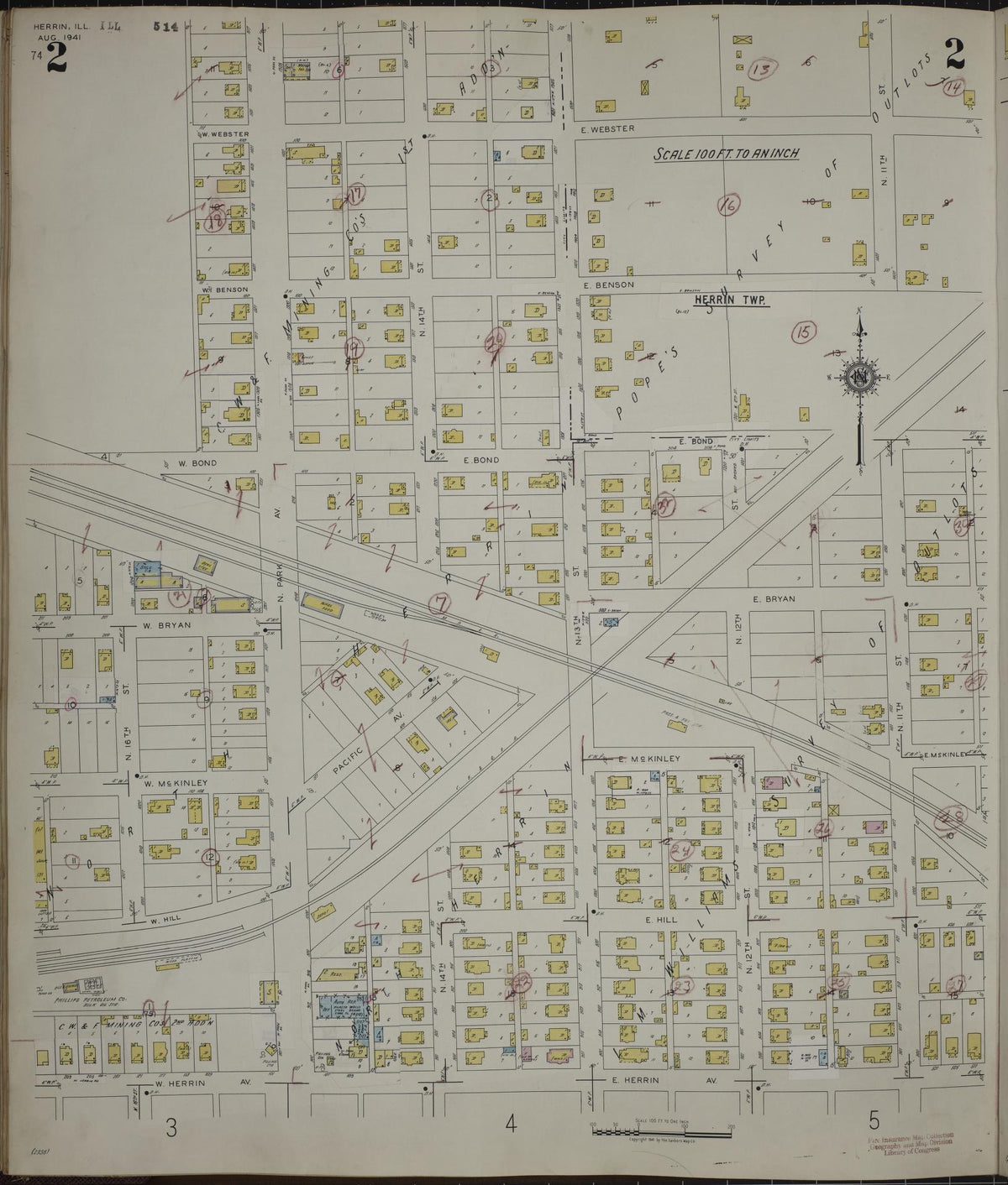 Sanborn Fire Insurance Map from Herrin, Williamson County, Illinois (1947), Sheet #0002 - Complete Map Set gallery image, historic Sanborn map, vintage wall art, Illinois Illinois