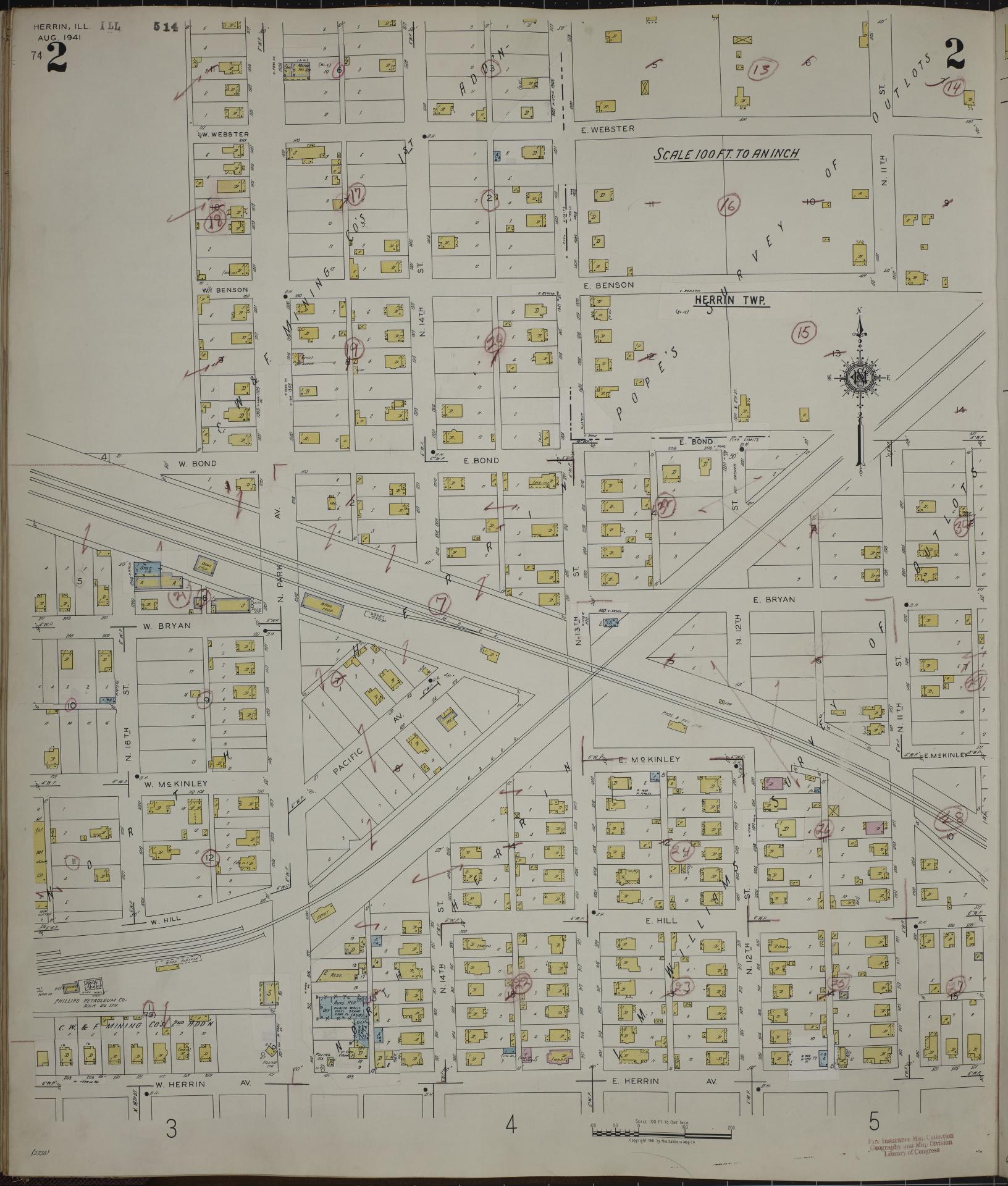 Sanborn Fire Insurance Map from Herrin, Williamson County, Illinois (1947), Sheet #0002 - Complete Map Set gallery image, historic Sanborn map, vintage wall art, Illinois Illinois