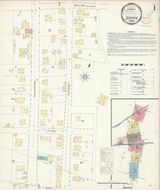 Sanborn Fire Insurance Map from Sonora, Tuolumne County, California (1898), Sheet #0001 - Complete Map Set gallery image, historic Sanborn map, vintage wall art, California California