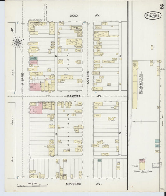 Sanborn Fire Insurance Map from Pierre, Hughes County, South Dakota (1887), Sheet #0002 - Historic Sanborn Fire Insurance Map Print, vintage old map wall art, antique decor, genealogy gift, South Dakota South Dakota map