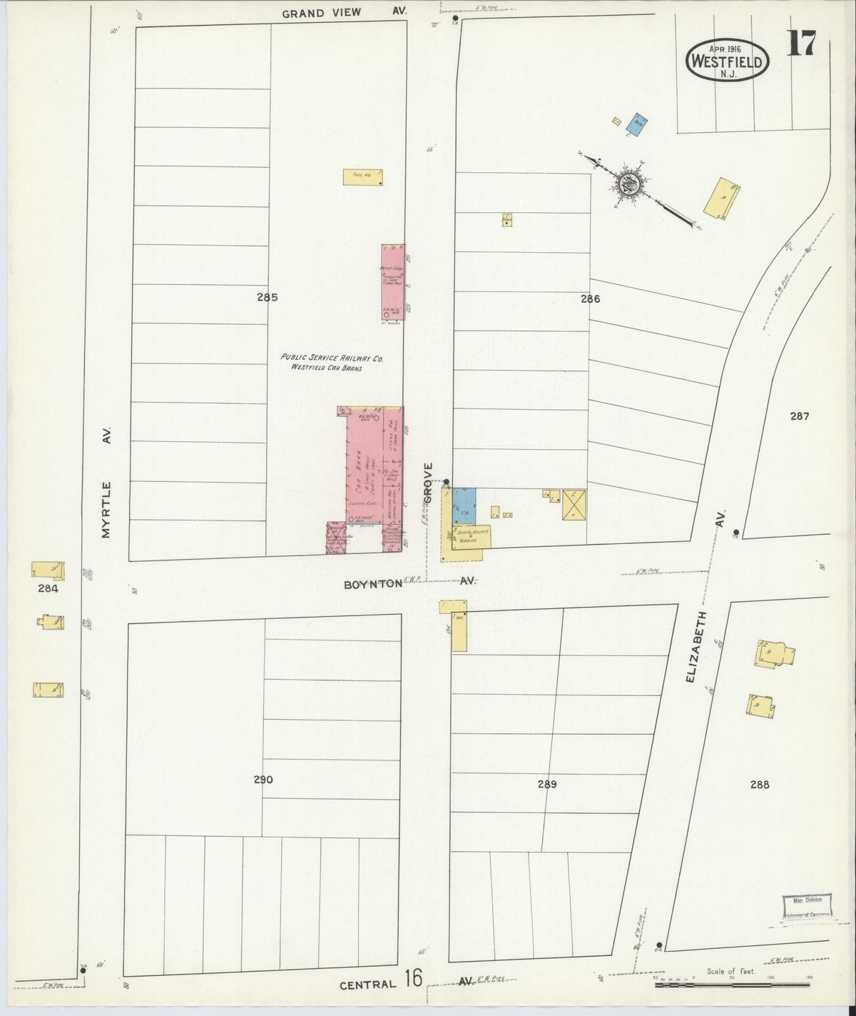 Sanborn Fire Insurance Map from Westfield, Union County, New Jersey (1916), Sheet #0017 - Complete Map Set gallery image, historic Sanborn map, vintage wall art, New Jersey New Jersey