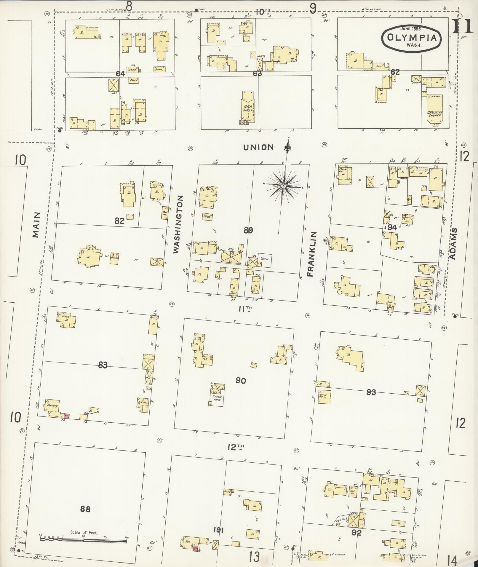 Sanborn Fire Insurance Map from Olympia, Thurston County, Washington (1896), Sheet #0011 - Historic Sanborn Fire Insurance Map Print, vintage old map wall art, antique decor, genealogy gift, Washington Washington map