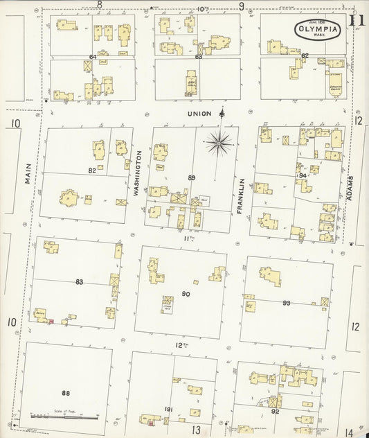 Sanborn Fire Insurance Map from Olympia, Thurston County, Washington (1896), Sheet #0011 - Historic Sanborn Fire Insurance Map Print, vintage old map wall art, antique decor, genealogy gift, Washington Washington map