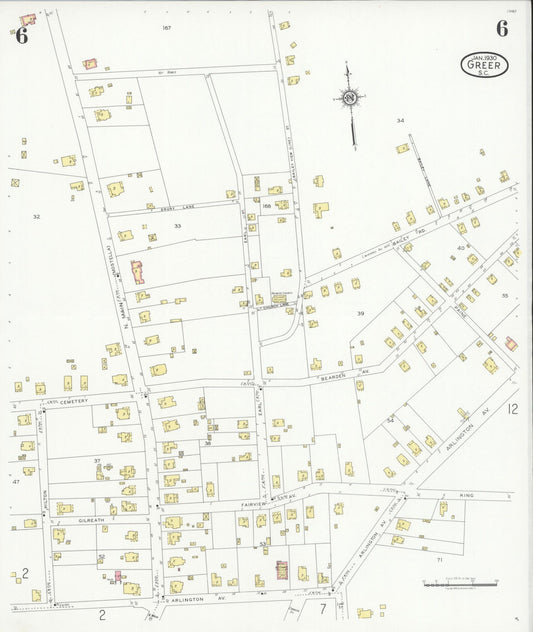 Sanborn Fire Insurance Map from Greer, Greenville and Spartanburg Counties, South Carolina (1930), Sheet #0006 - Historic Sanborn Fire Insurance Map Print, vintage old map wall art, antique decor, genealogy gift, South Carolina South Carolina map