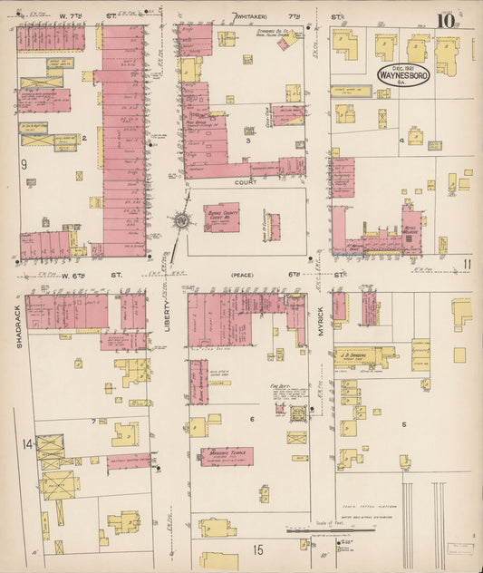Sanborn Fire Insurance Map from Waynesboro, Burke County, Georgia (1921), Sheet #0010 - Historic Sanborn Fire Insurance Map Print, vintage old map wall art, antique decor, genealogy gift, Georgia Georgia map
