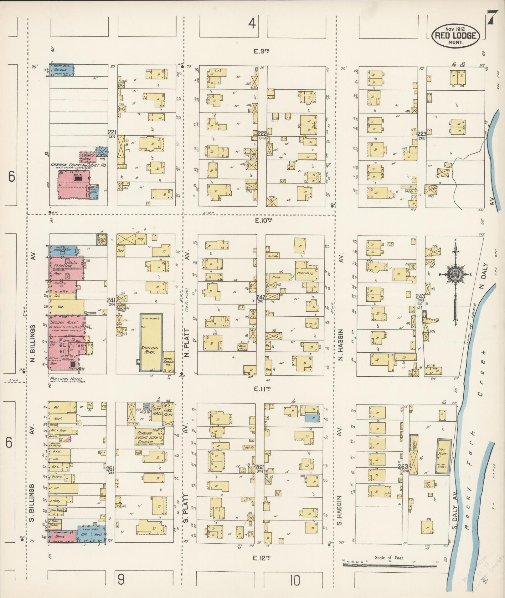 Sanborn Fire Insurance Map from Red Lodge, Carbon County, Montana (1912), Sheet #0007 - Complete Map Set gallery image, historic Sanborn map, vintage wall art, Montana Montana