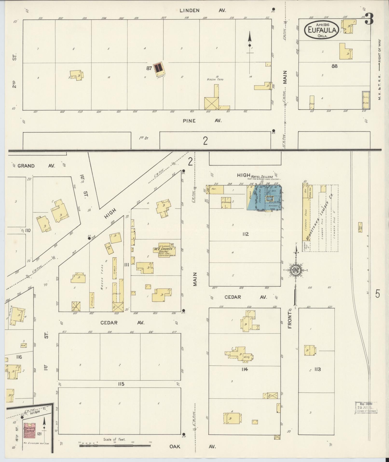 Sanborn Fire Insurance Map from Eufala, McIntosch County, Oklahoma (1916), Sheet #0003 - Complete Map Set gallery image, historic Sanborn map, vintage wall art, Oklahoma Oklahoma