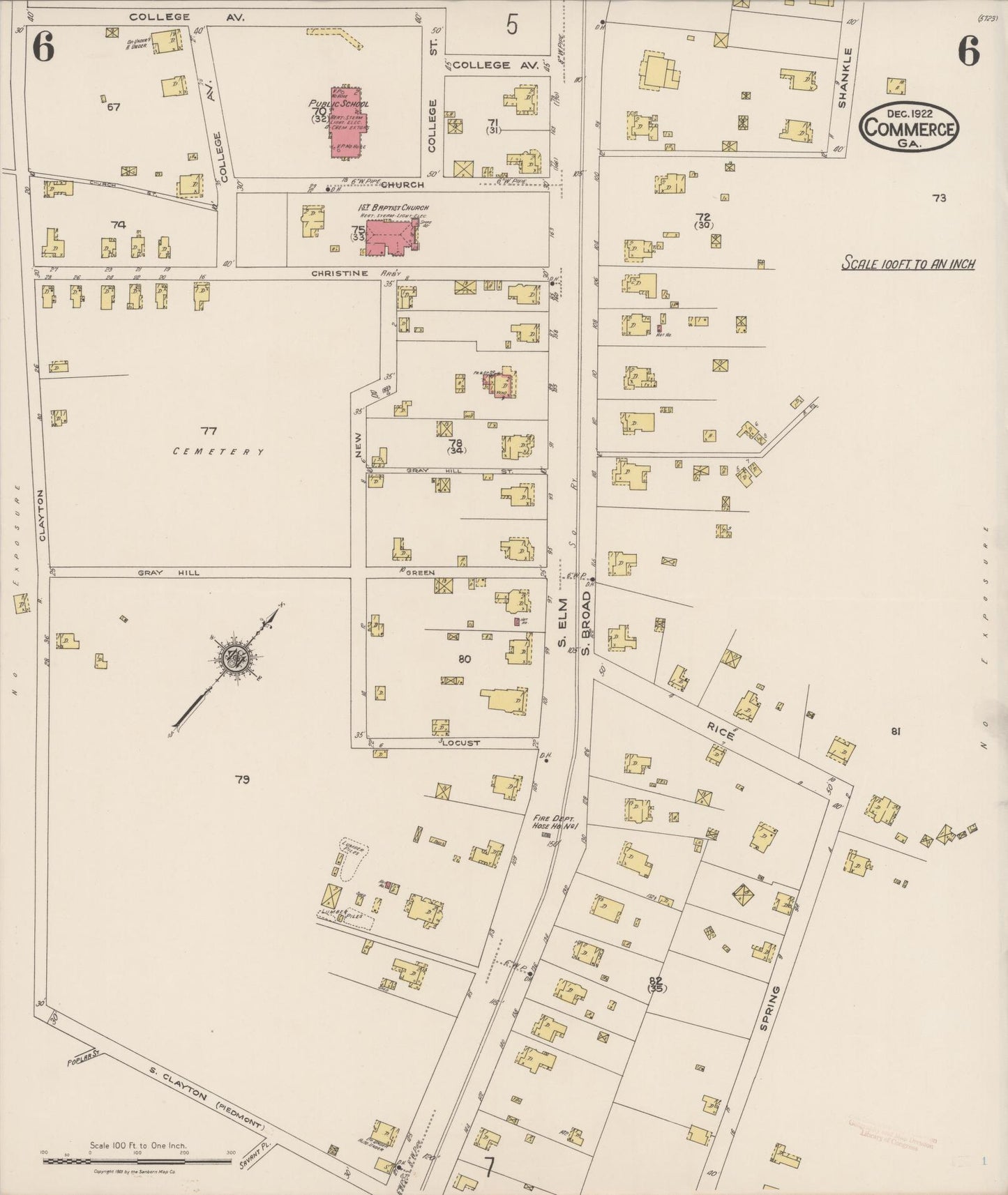 Sanborn Fire Insurance Map from Commerce, Jackson County, Georgia (1922), Sheet #0006 - Complete Map Set gallery image, historic Sanborn map, vintage wall art, Georgia Georgia