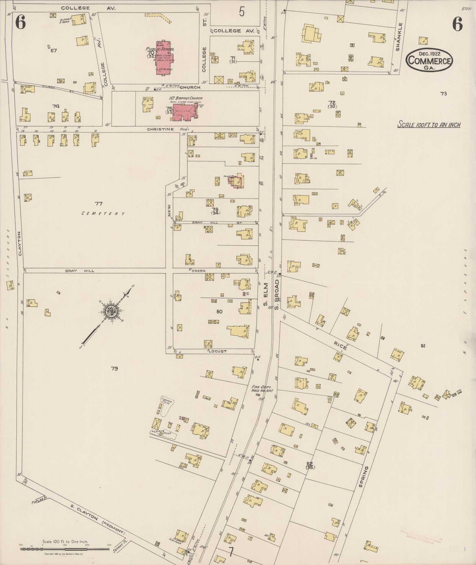 Sanborn Fire Insurance Map from Commerce, Jackson County, Georgia (1922), Sheet #0006 - Complete Map Set gallery image, historic Sanborn map, vintage wall art, Georgia Georgia