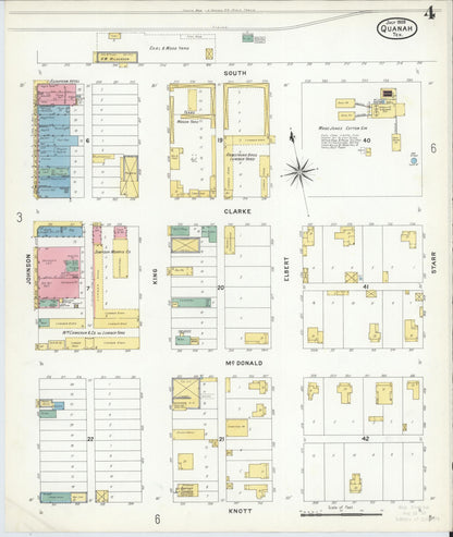 Sanborn Fire Insurance Map from Quanah, Hardeman County, Texas (1908), Sheet #0004 - Complete Map Set gallery image, historic Sanborn map, vintage wall art, Texas Texas
