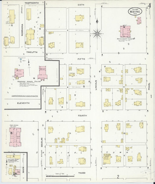 Sanborn Fire Insurance Map from Wayne, Wayne County, Nebraska (1909), Sheet #0004 - Historic Sanborn Fire Insurance Map Print, vintage old map wall art, antique decor, genealogy gift, Nebraska Nebraska map