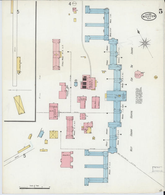 Sanborn Fire Insurance Map from Weston, Lewis County, West Virginia (1898), Sheet #0005 - Historic Sanborn Fire Insurance Map Print, vintage old map wall art, antique decor, genealogy gift, West Virginia West Virginia map