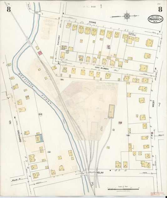 Sanborn Fire Insurance Map from Warwick, Orange County, New York (1940), Sheet #0008 - Historic Sanborn Fire Insurance Map Print, vintage old map wall art, antique decor, genealogy gift, New York New York map