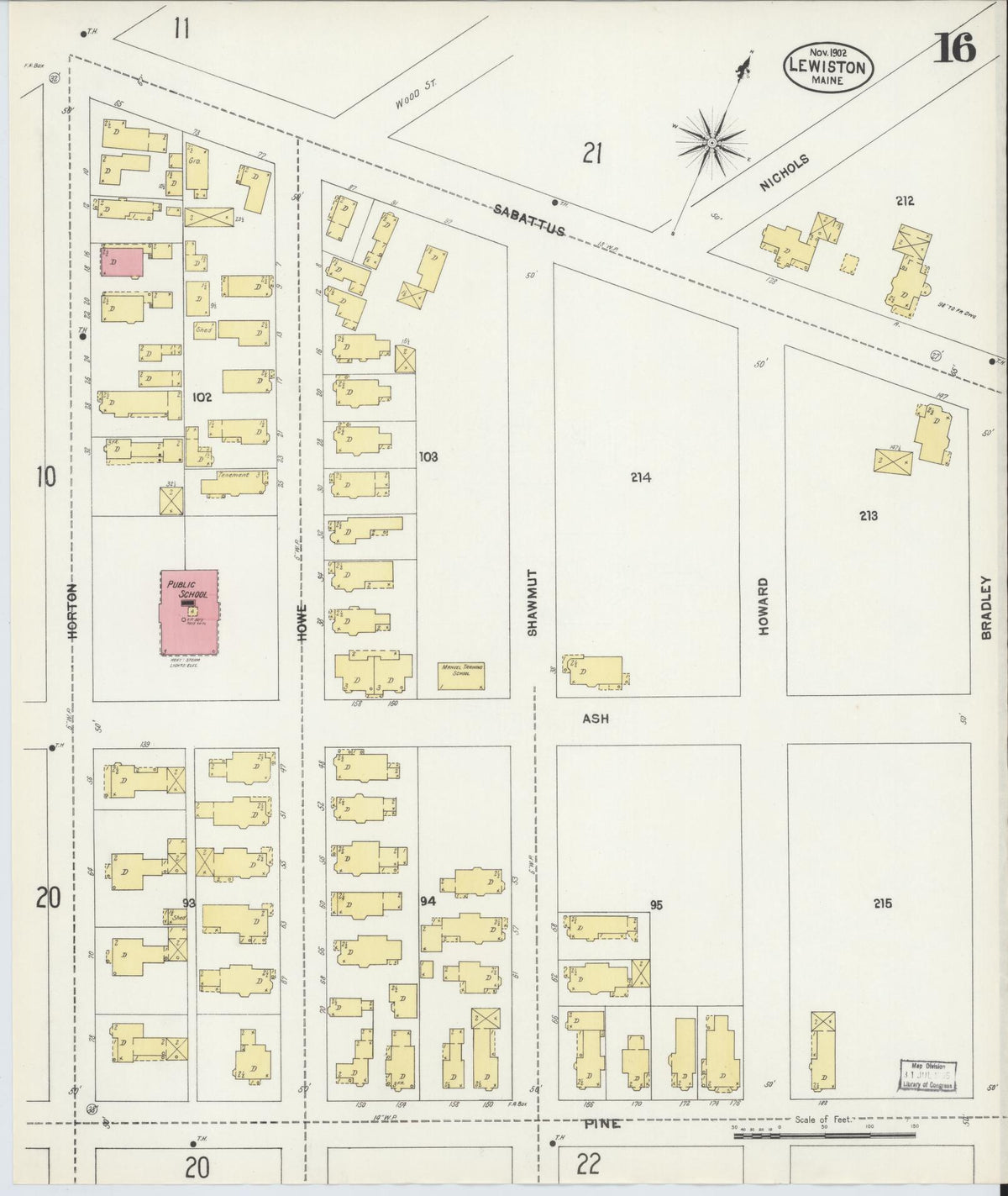 Sanborn Fire Insurance Map from Lewiston, Androscoggin County, Maine (1902), Sheet #0016 - Complete Map Set gallery image, historic Sanborn map, vintage wall art, Maine Maine
