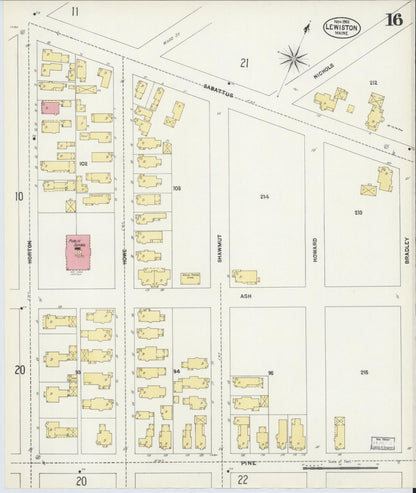 Sanborn Fire Insurance Map from Lewiston, Androscoggin County, Maine (1902), Sheet #0016 - Complete Map Set gallery image, historic Sanborn map, vintage wall art, Maine Maine