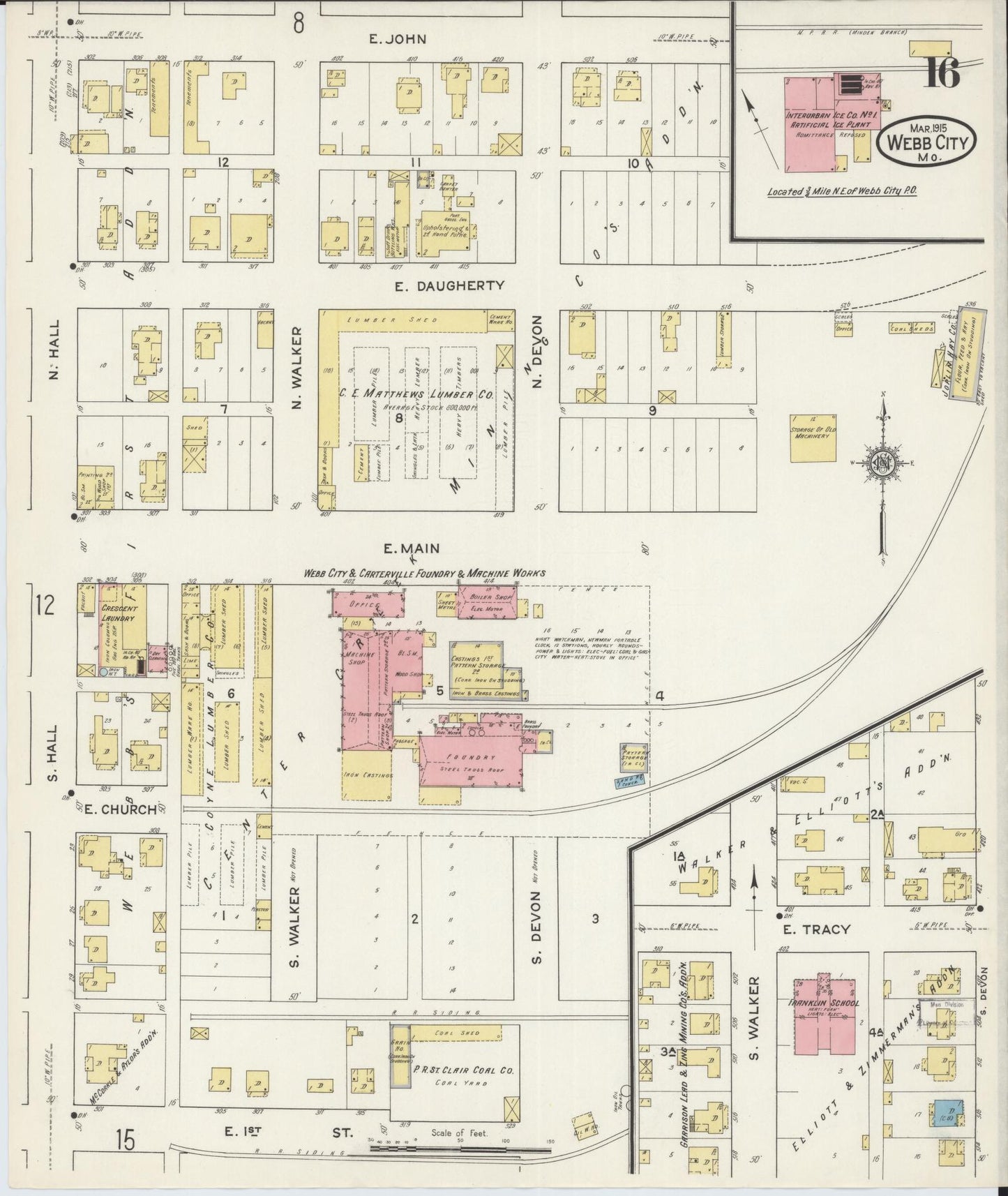 Sanborn Fire Insurance Map from Webb City, Jasper County, Missouri (1915), Sheet #0016 - Complete Map Set gallery image, historic Sanborn map, vintage wall art, Missouri Missouri