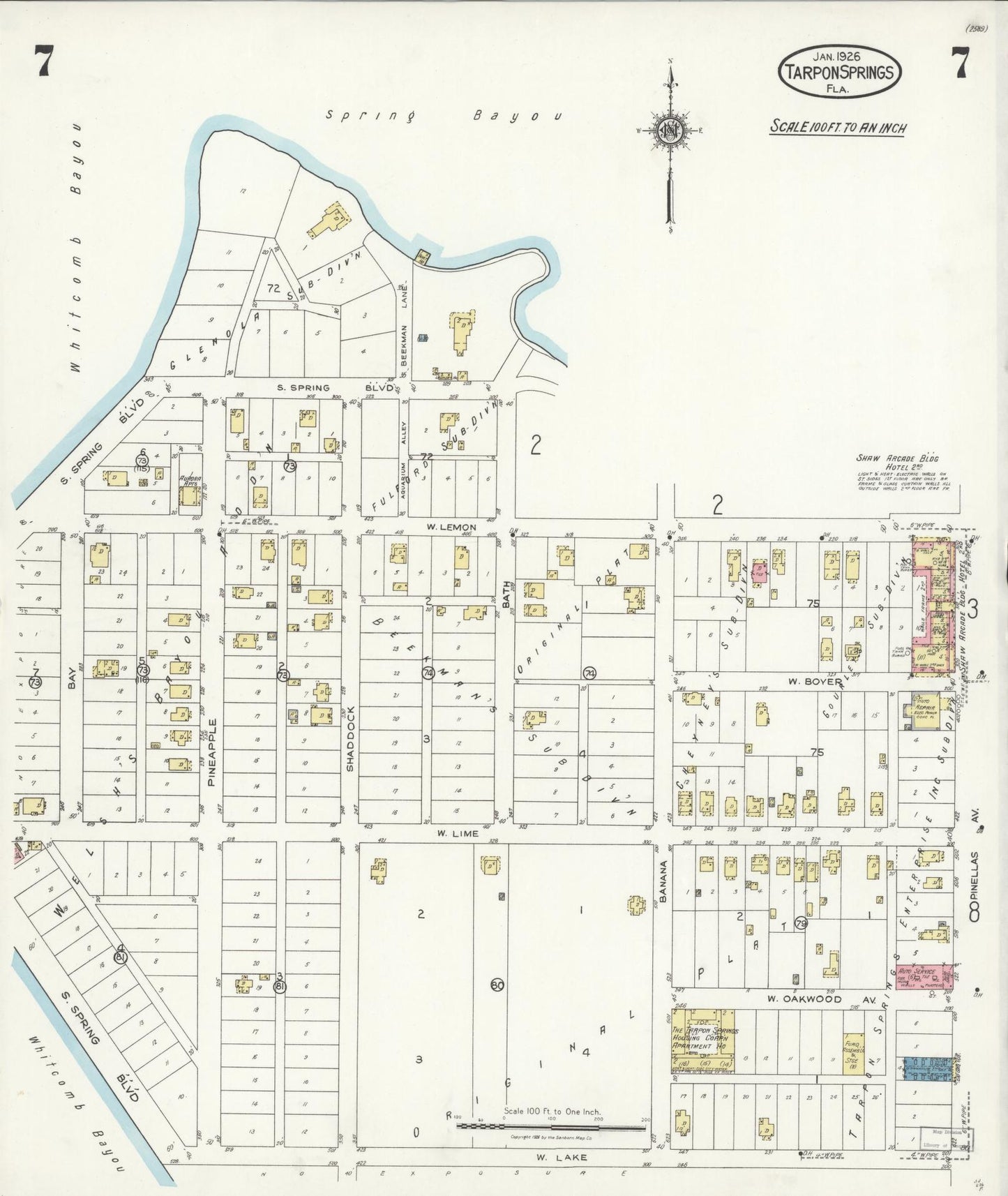 Sanborn Fire Insurance Map from Tarpon Springs, Pinellas County, Florida (1926), Sheet #0007 - Complete Map Set gallery image, historic Sanborn map, vintage wall art, Florida Florida