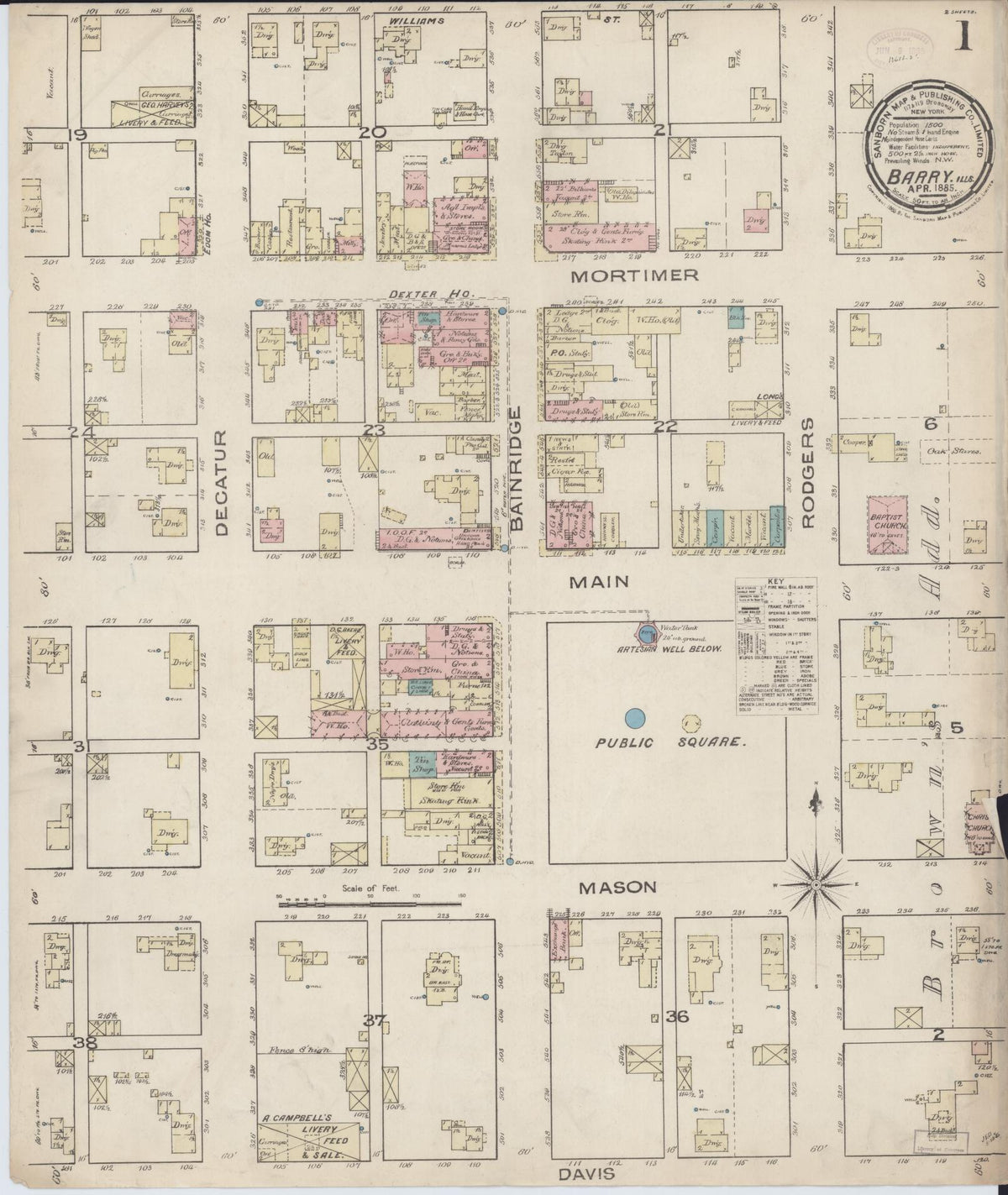 Sanborn Fire Insurance Map from Barry, Pike County, Illinois (1885), Sheet #0001 - Complete Map Set gallery image, historic Sanborn map, vintage wall art, Illinois Illinois