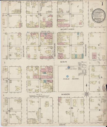 Sanborn Fire Insurance Map from Barry, Pike County, Illinois (1885), Sheet #0001 - Complete Map Set gallery image, historic Sanborn map, vintage wall art, Illinois Illinois