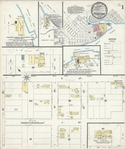 Sanborn Fire Insurance Map from Hoquiam, Grays Harbor County, Washington (1890), Sheet #0001 - Complete Map Set gallery image, historic Sanborn map, vintage wall art, Washington Washington