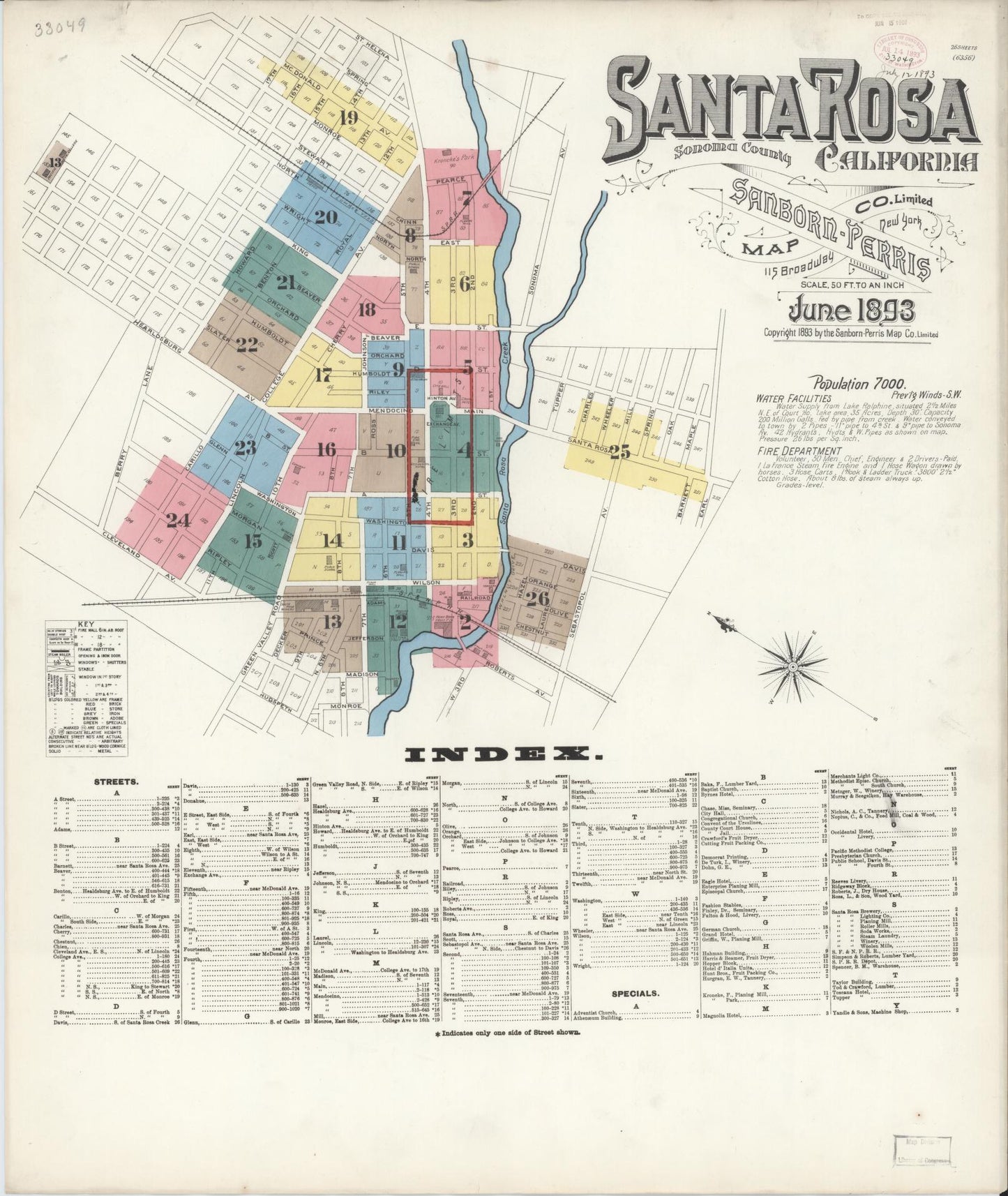 Sanborn Fire Insurance Map from Santa Rosa, Sonoma County, California. (1893) – Historic Sanborn Fire Insurance Map Print