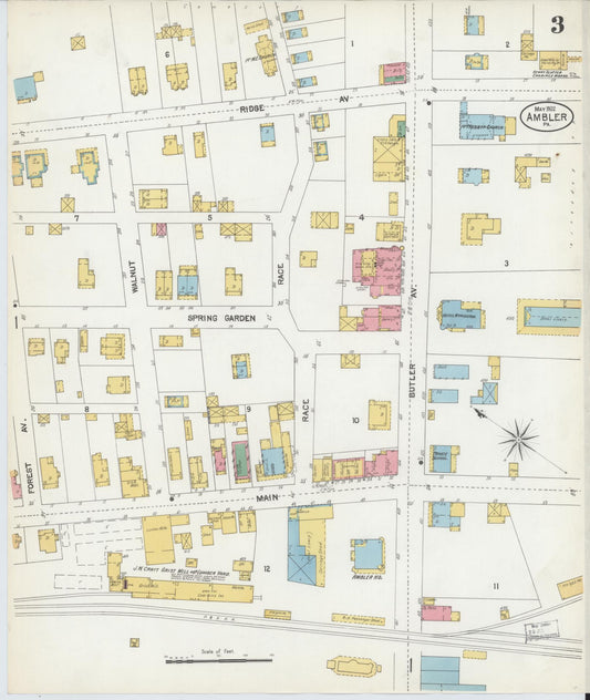 Sanborn Fire Insurance Map from Ambler, Montgomery County, Pennsylvania (1902), Sheet #0003 - Historic Sanborn Fire Insurance Map Print, vintage old map wall art, antique decor, genealogy gift, Pennsylvania Pennsylvania map