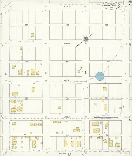 Sanborn Fire Insurance Map from Klamath Falls, Klamath County, Oregon (1921), Sheet #0007 - Historic Sanborn Fire Insurance Map Print, vintage old map wall art, antique decor, genealogy gift, Oregon Oregon map
