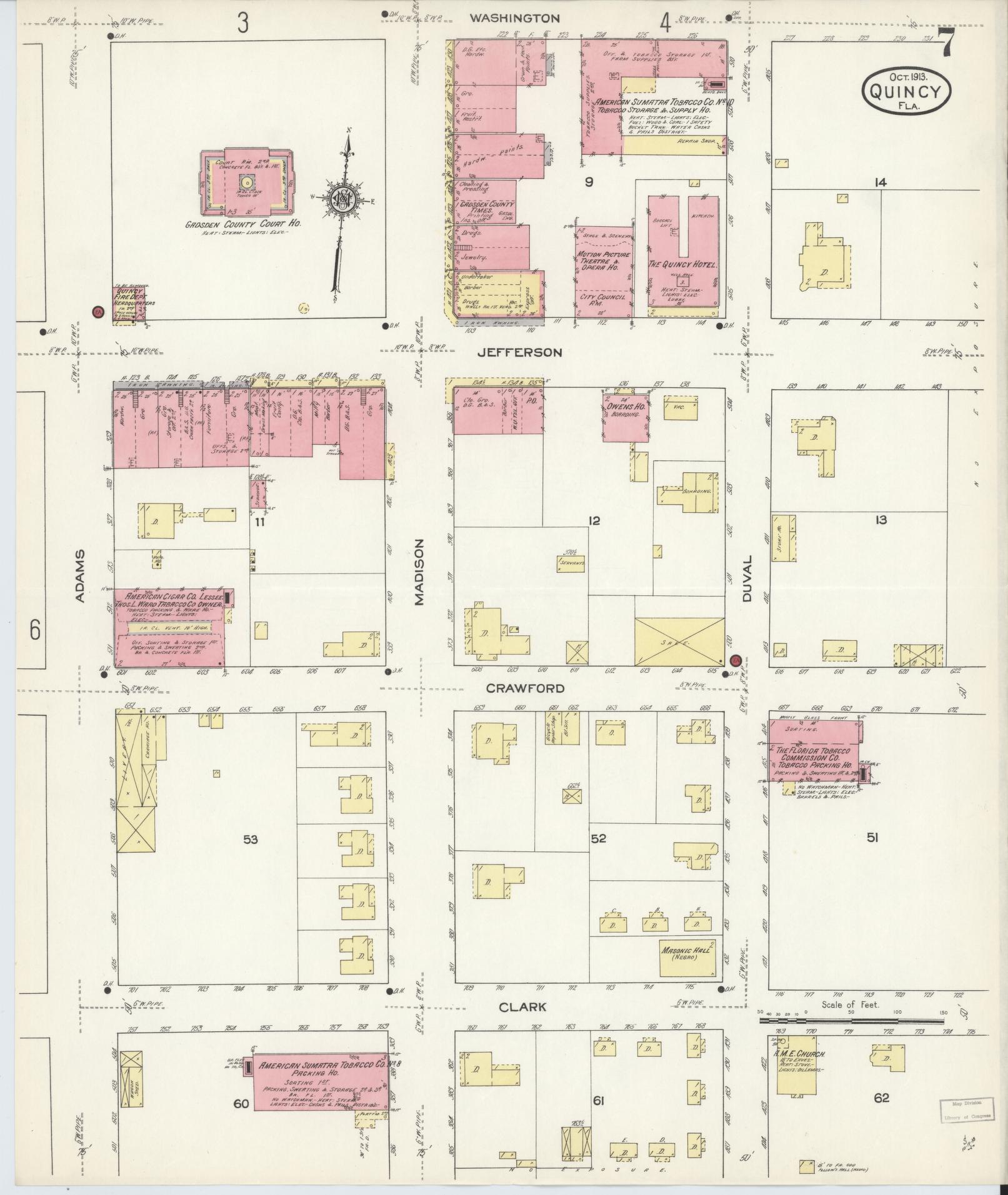 Sanborn Fire Insurance Map from Quincy, Gadsden County, Florida (1913), Sheet #0007 - Historic Sanborn Fire Insurance Map Print, vintage old map wall art, antique decor, genealogy gift, Florida Florida map