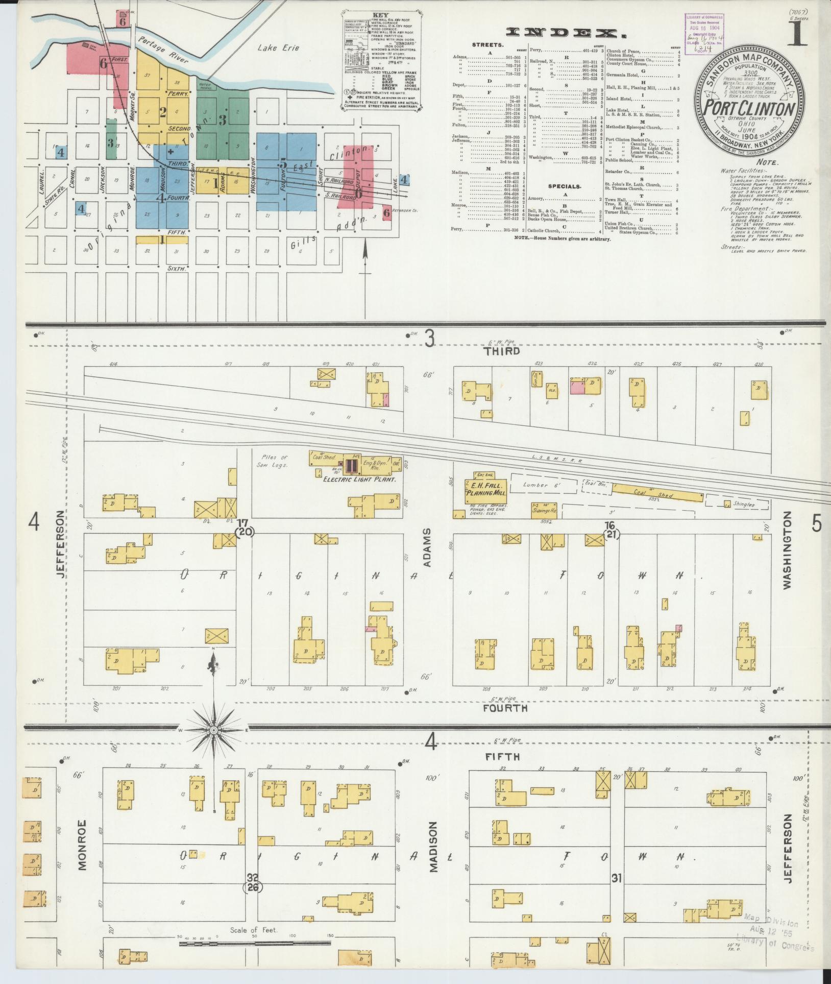 Sanborn Fire Insurance Map from Port Clinton, Ottawa County, Ohio (1904), Sheet #0001 - Complete Map Set gallery image, historic Sanborn map, vintage wall art, Ohio Ohio