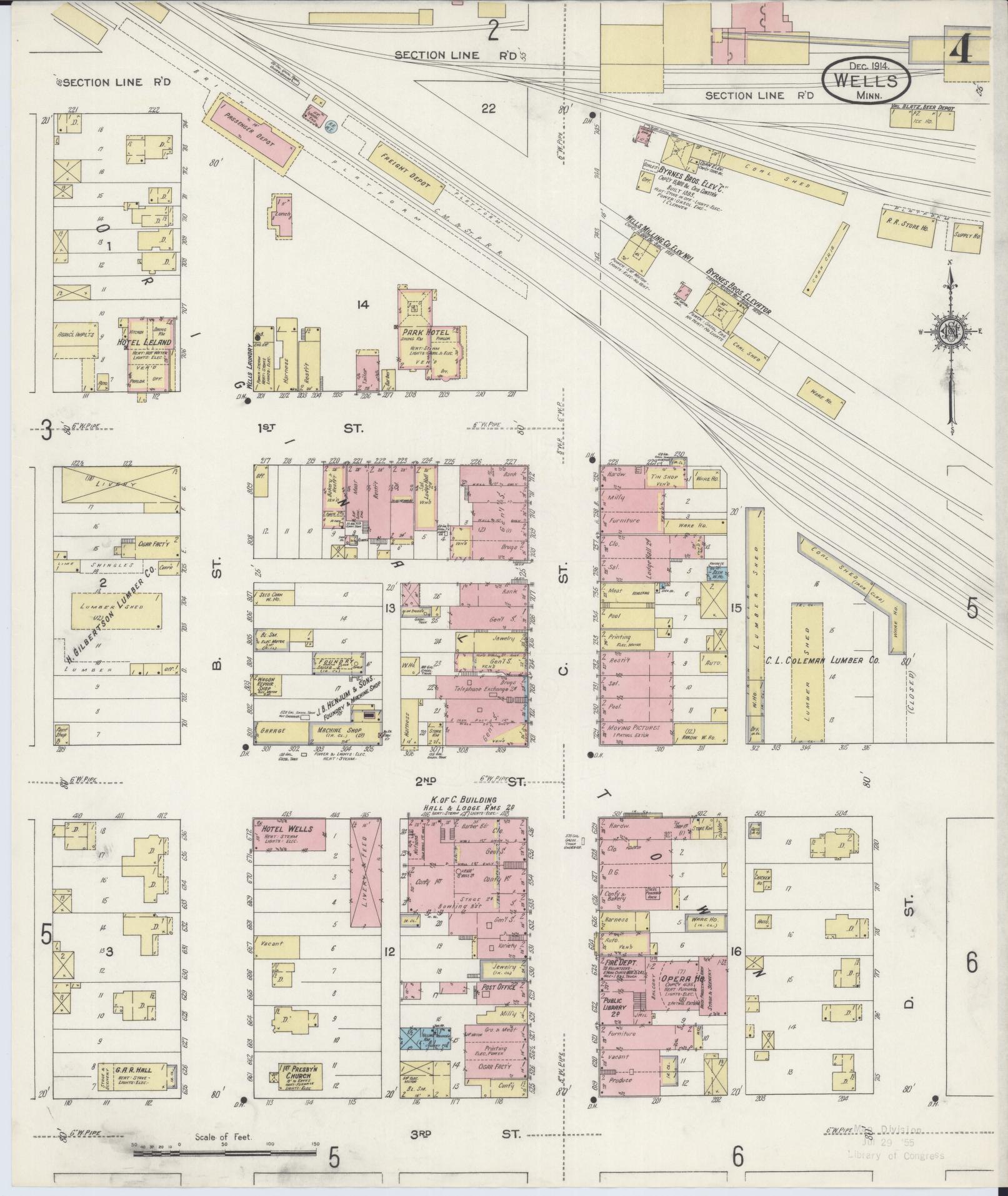 Sanborn Fire Insurance Map from Wells, Faribault County, Minnesota (1914), Sheet #0004 - Complete Map Set gallery image, historic Sanborn map, vintage wall art, Minnesota Minnesota