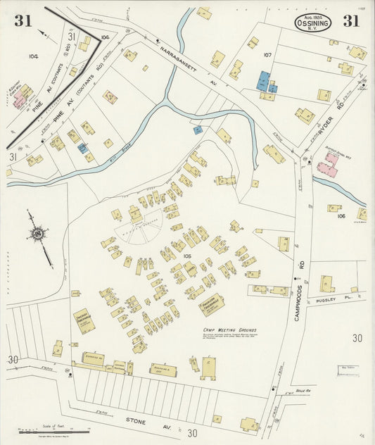Sanborn Fire Insurance Map from Ossining, Westchester County, New York (1924), Sheet #0031 - Historic Sanborn Fire Insurance Map Print, vintage old map wall art, antique decor, genealogy gift, New York New York map