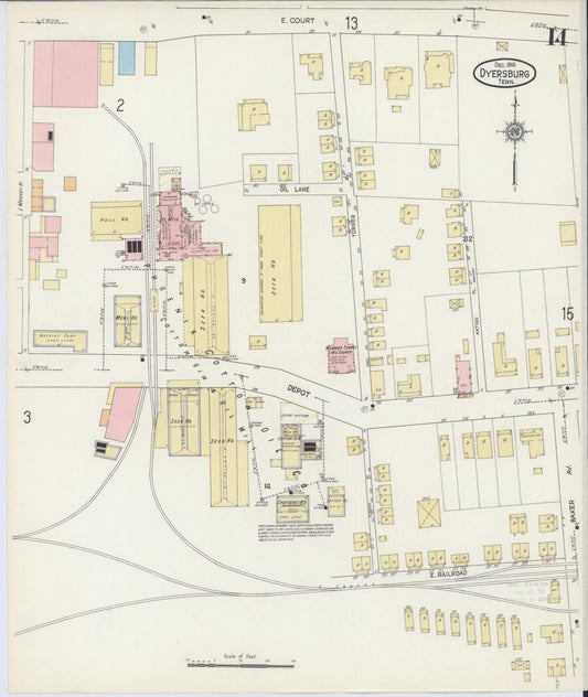 Sanborn Fire Insurance Map from Dyersburg, Dyer County, Tennessee (1914), Sheet #0014 - Historic Sanborn Fire Insurance Map Print, vintage old map wall art, antique decor, genealogy gift, Tennessee Tennessee map