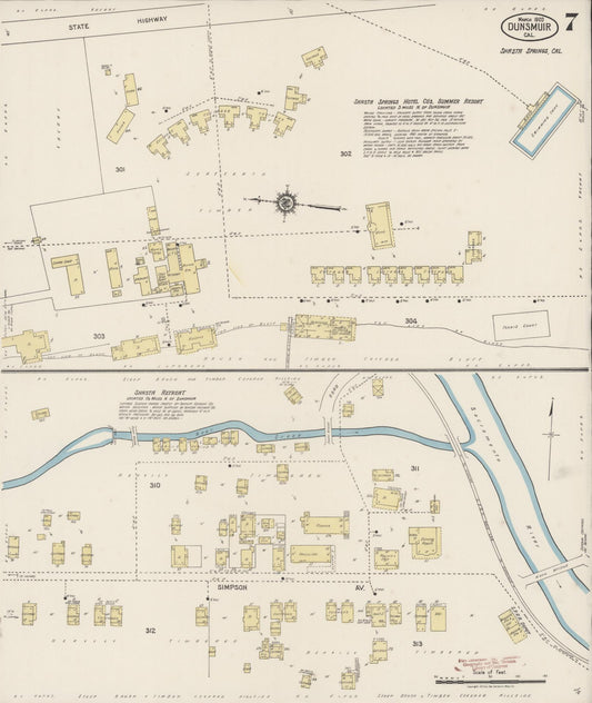 Sanborn Fire Insurance Map from Dunsmuir, Siskiyou County, California (1920), Sheet #0007 - Historic Sanborn Fire Insurance Map Print, vintage old map wall art, antique decor, genealogy gift, California California map
