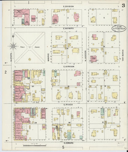 Sanborn Fire Insurance Map from Litchfield, Montgomery County, Illinois (1897), Sheet #0003 - Complete Map Set gallery image, historic Sanborn map, vintage wall art, Illinois Illinois