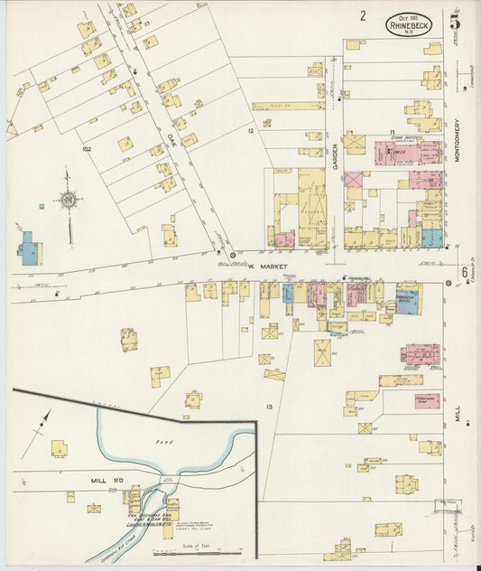 Sanborn Fire Insurance Map from Rhinebeck, Dutchess County, New York (1912), Sheet #0005 - Historic Sanborn Fire Insurance Map Print, vintage old map wall art, antique decor, genealogy gift, New York New York map