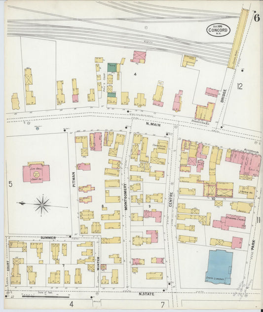 Sanborn Fire Insurance Map from Concord, Merrimack County, New Hampshire (1899), Sheet #0006 - Historic Sanborn Fire Insurance Map Print, vintage old map wall art, antique decor, genealogy gift, New Hampshire New Hampshire map