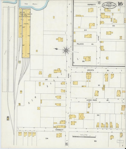 Sanborn Fire Insurance Map from Saint Augustine, Saint John's County, Florida (1904), Sheet #0016 - Historic Sanborn Fire Insurance Map Print, vintage old map wall art, antique decor, genealogy gift, Florida Florida map