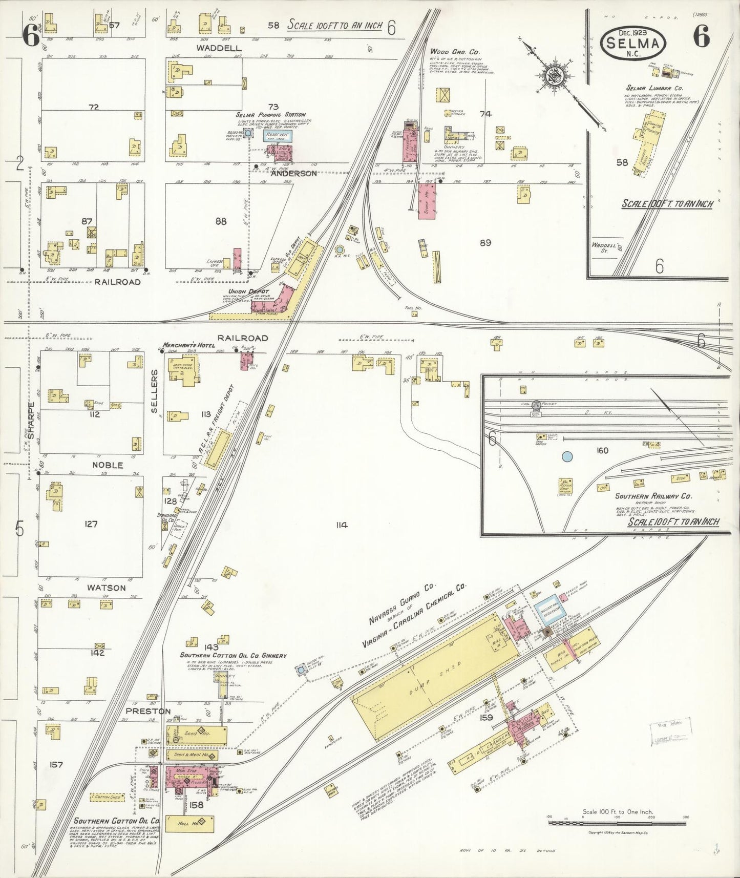 Sanborn Fire Insurance Map from Selma, Johnston County, North Carolina (1923), Sheet #0006 - Complete Map Set gallery image, historic Sanborn map, vintage wall art, North Carolina North Carolina