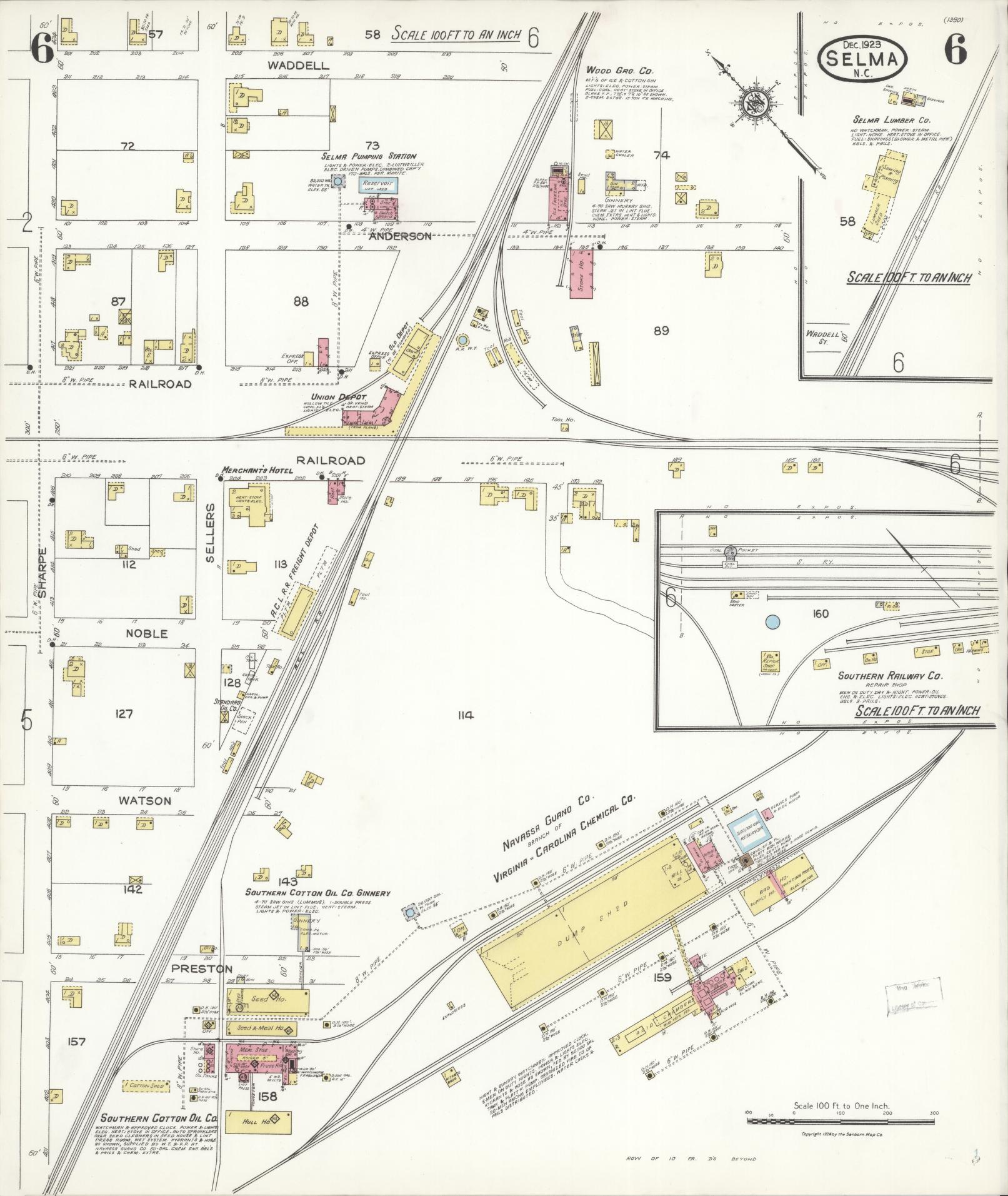Sanborn Fire Insurance Map from Selma, Johnston County, North Carolina (1923), Sheet #0006 - Complete Map Set gallery image, historic Sanborn map, vintage wall art, North Carolina North Carolina