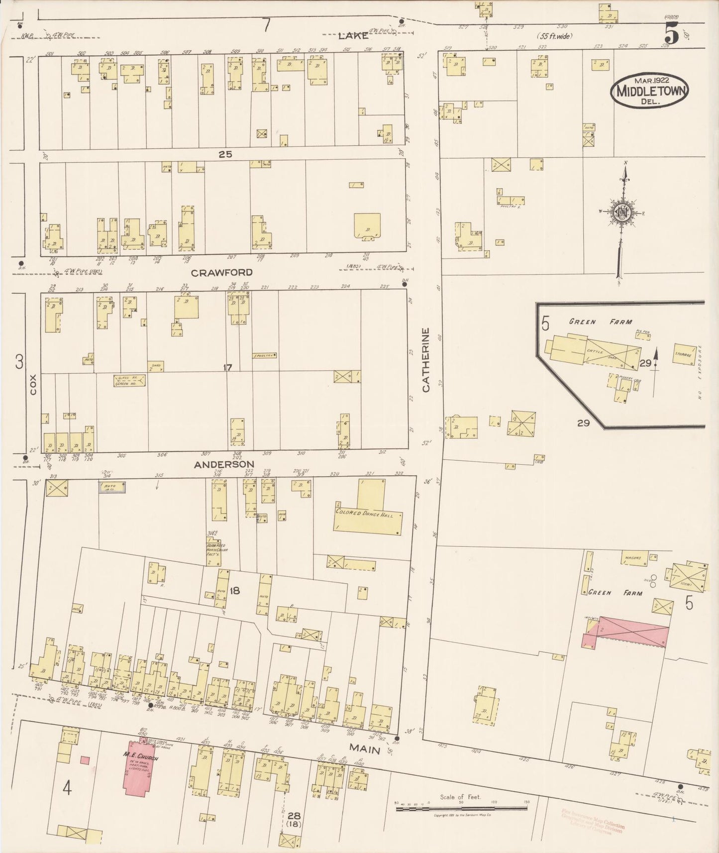 Sanborn Fire Insurance Map from Middletown, New Castle County, Delaware (1922), Sheet #0005 - Complete Map Set gallery image, historic Sanborn map, vintage wall art, Delaware Delaware
