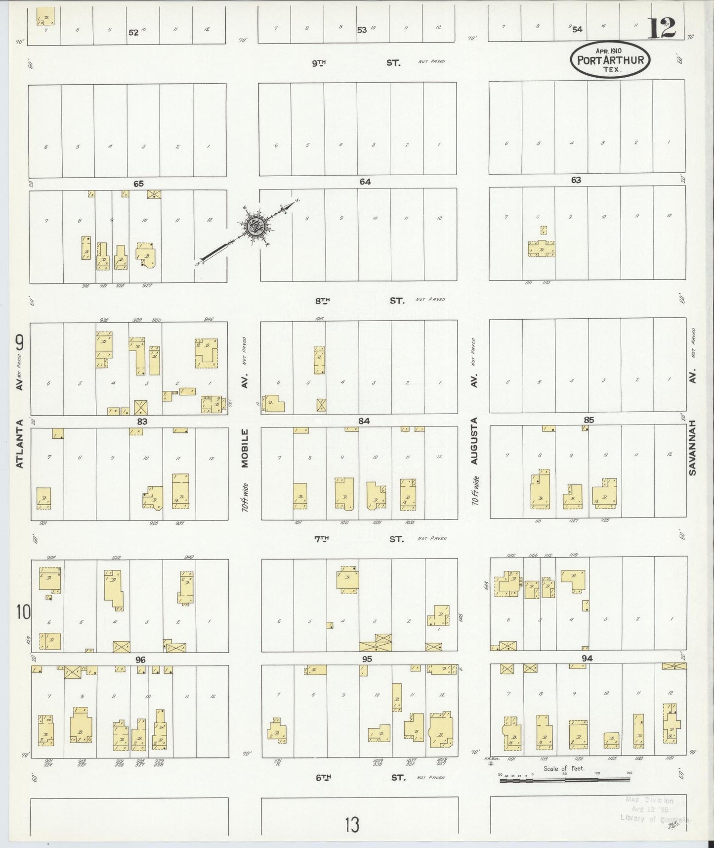 Sanborn Fire Insurance Map from Port Arthur, Jefferson County, Texas (1910), Sheet #0012 - Complete Map Set gallery image, historic Sanborn map, vintage wall art, Texas Texas