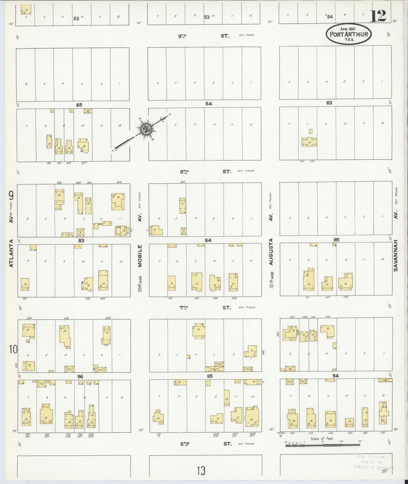 Sanborn Fire Insurance Map from Port Arthur, Jefferson County, Texas (1910), Sheet #0012 - Complete Map Set gallery image, historic Sanborn map, vintage wall art, Texas Texas