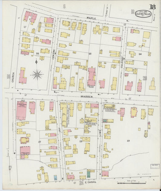 Sanborn Fire Insurance Map from Glens Falls, Warren County, New York (1895), Sheet #0018 - Historic Sanborn Fire Insurance Map Print, vintage old map wall art, antique decor, genealogy gift, New York New York map