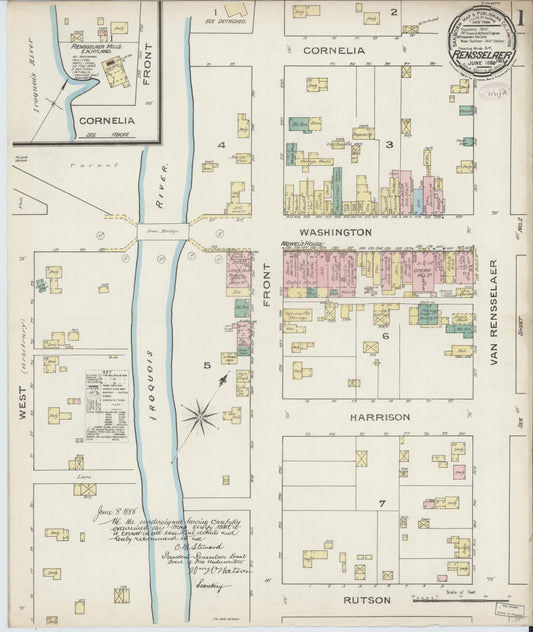 Sanborn Fire Insurance Map from Rensselaer, Jasper County, Indiana (1886), Sheet #0001 - Historic Sanborn Fire Insurance Map Print, vintage old map wall art, antique decor, genealogy gift, Indiana Indiana map