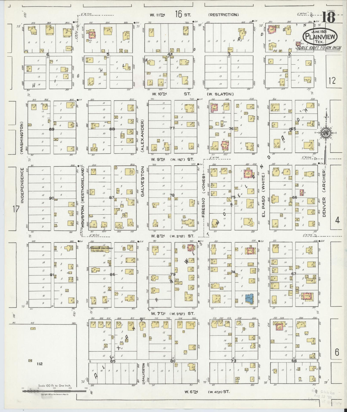 Sanborn Fire Insurance Map from Plainview, Hale County, Texas (1921), Sheet #0018 - Complete Map Set gallery image, historic Sanborn map, vintage wall art, Texas Texas